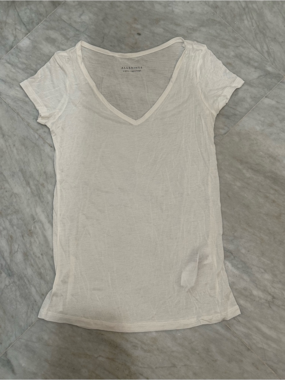 AllSaints White V-Neck Short Sleeve Tee